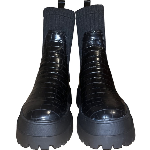 London Rebel Platform Croc chelsea calf sock boots - Picture 4 of 6